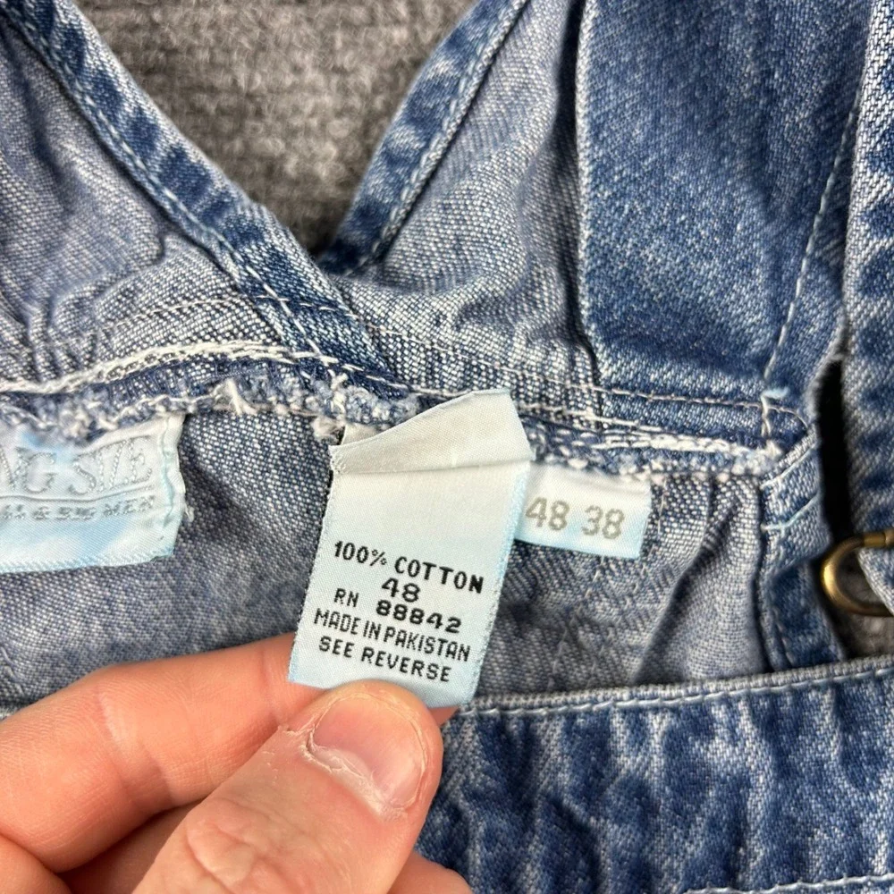King Size Overalls Mens 48x38 Blue Denim Bib Workwear Big and Tall 48x35 Raw Hem